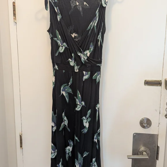 Joe Fresh Navy and Green Hummingbird Midi Dress - Picture 6 of 7